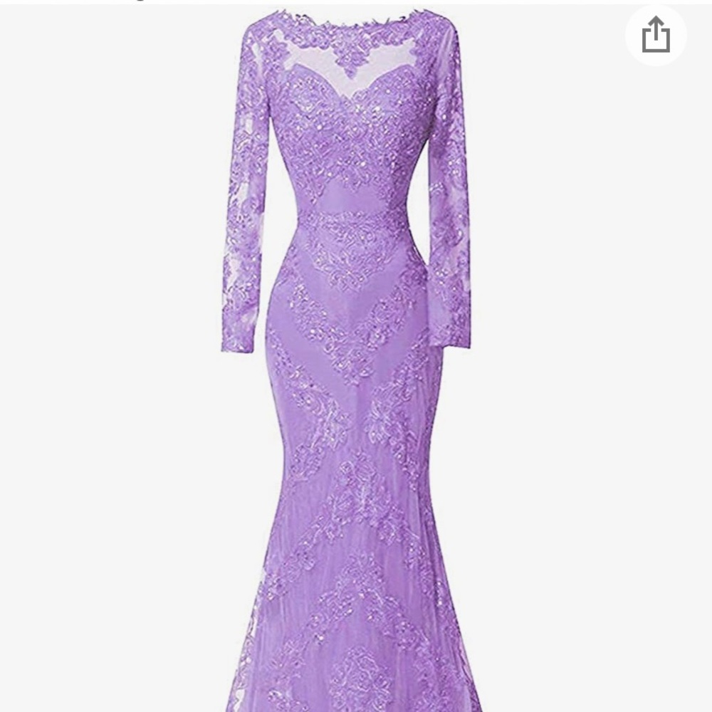 Lavender Lace Evening Gown with Train